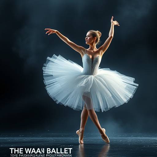 Affiche du ballet Le Lac des Cygnes, mettant en scène une ballerine en tutu blanc.